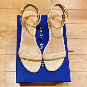 Brand New Stuart Weitzman AVENUE 35 ANKLE-STRAP WEDGE SANDAL, in Ivory, Size 8